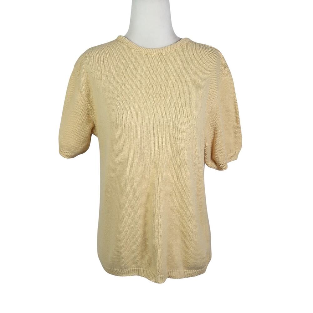 Vintage 90s Pierre Cardin Light Yellow Cotton Knit Sweater T-Shirt Top M